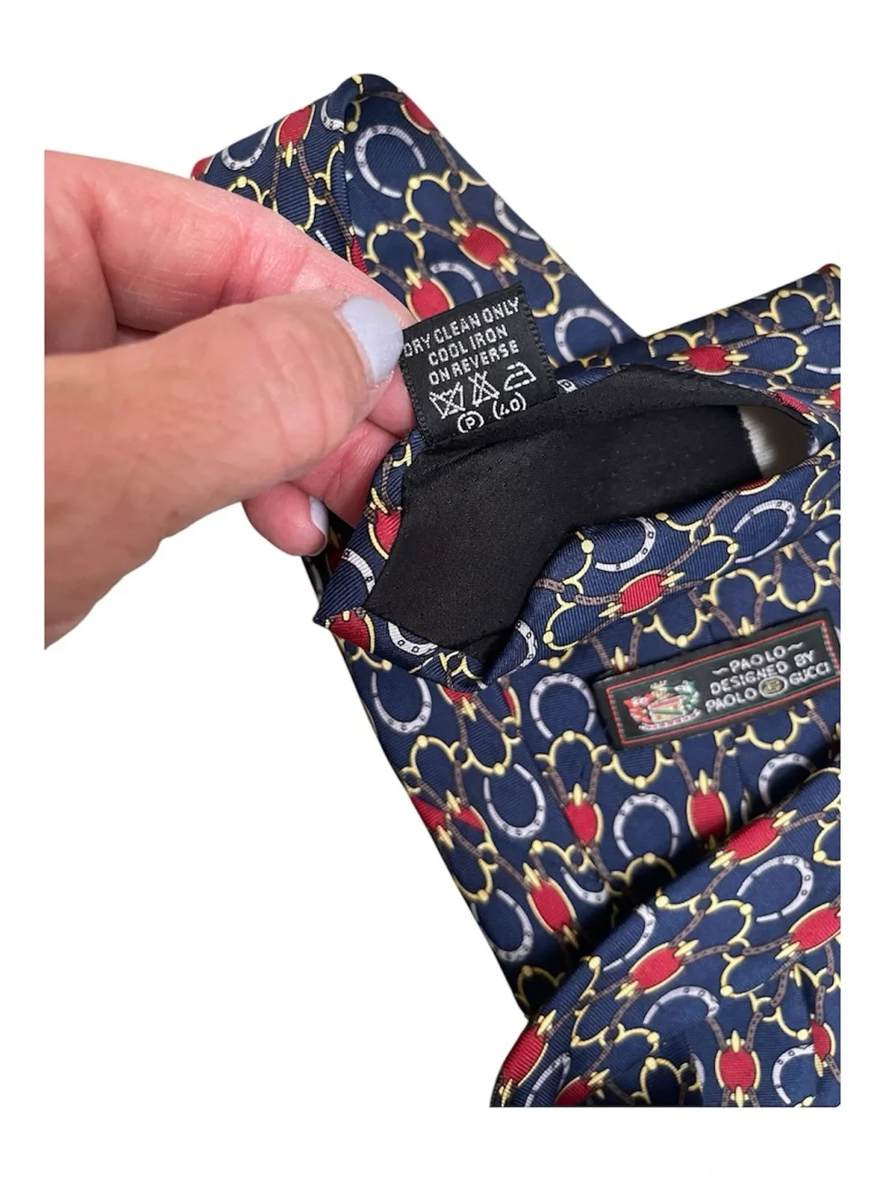 Paolo Gucci Vintage Silk Tie Red Blue Double Snaffle Bit VINTAGE Hand Finished